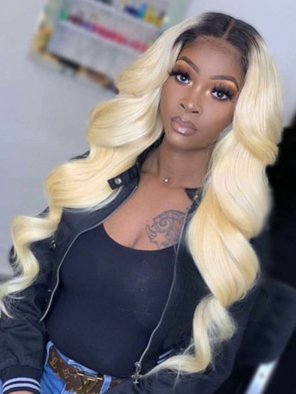 Wave Style Ombre 1B/Blonde Color Human Hair Wig With 7 Days To Customize