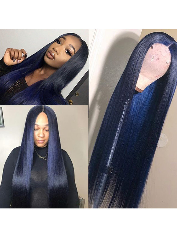 Straight Style Royal Blue Color Human Hair Wig With 7 Days To Customize