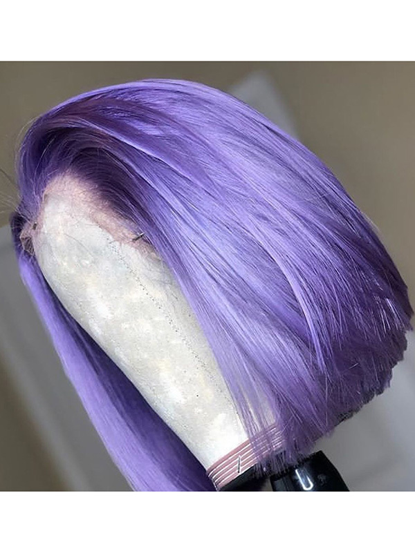 Straight Style Light Purple Color Bob Wig Human Hair With 7 Days To Customize