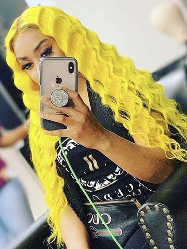 Water Wave Style Sulfur Yellow Color Human Hair Wig With 7 Days To Customize