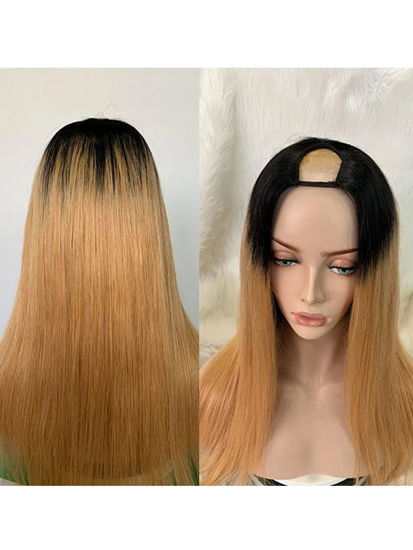 Straight Style Ombre 1B/Light Brown Color U Part Wig With 7 Days To Customize
