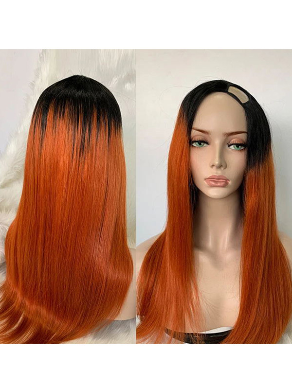Straight Style Ombre 1B/Orange Color U Part Wig With 7 Days To Customize