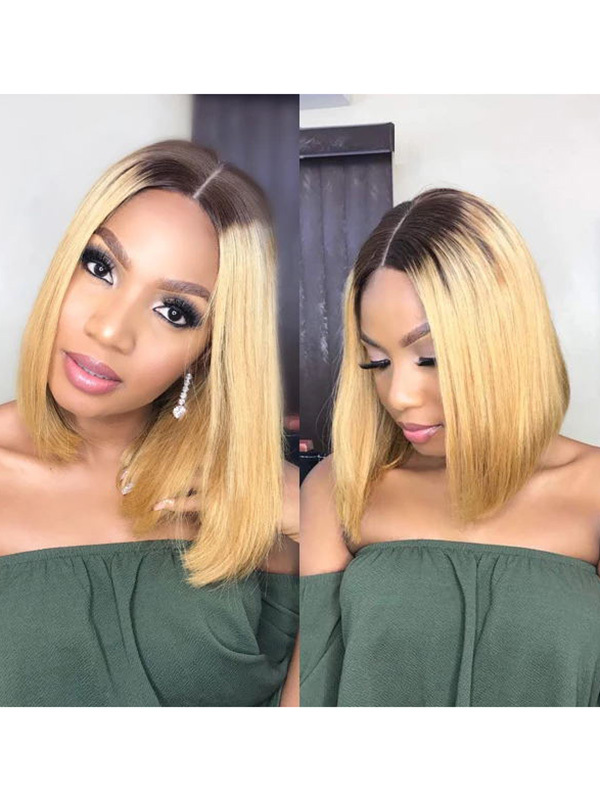 Straight Style Ombre 4/27 Color Bob Wig Human Hair With 7 Days To Customize