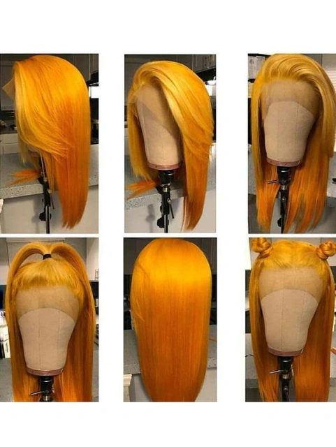 Straight Style Melon Yellow Color Human Hair Wig With 7 Days To Customize