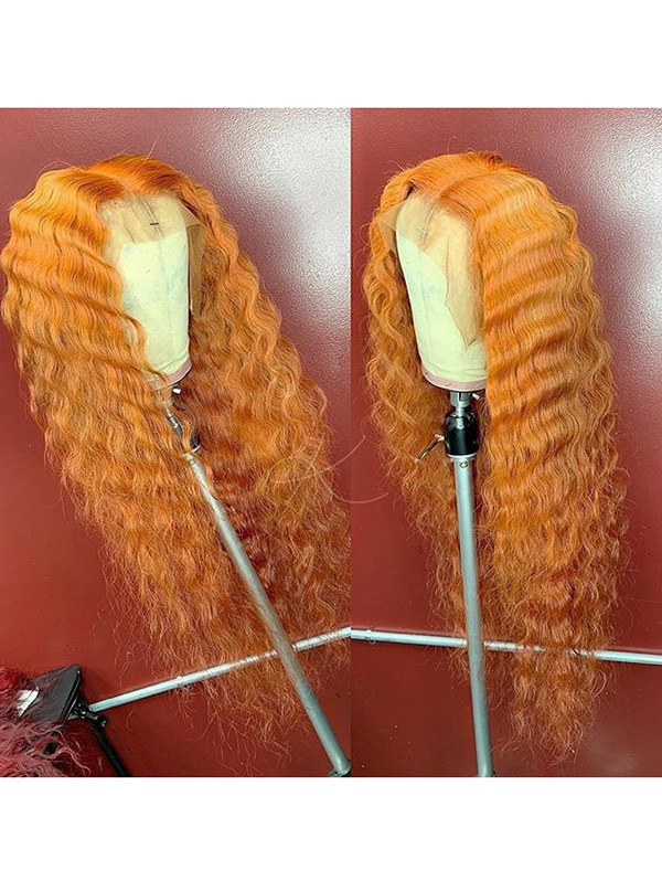 Wave Style Light Orange Color Human Hair Wig With 7 Days To Customize