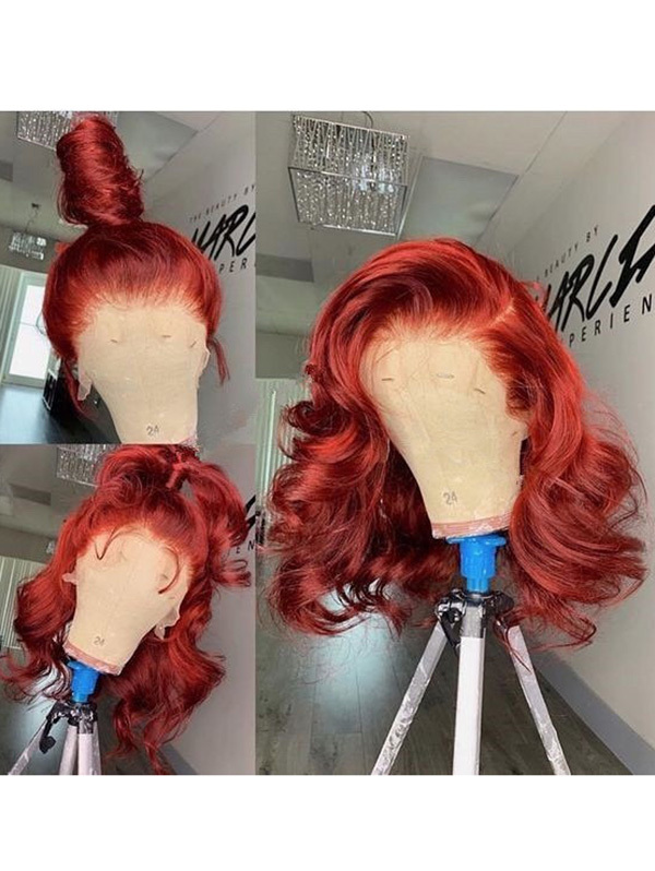 Wave Style Carmine Red Color Human Hair Wig With 7 Days To Customize