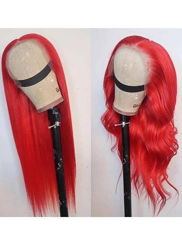 Straight Style Passion Red Signal Blue Color Human Hair Wig With 7 Days To Customize