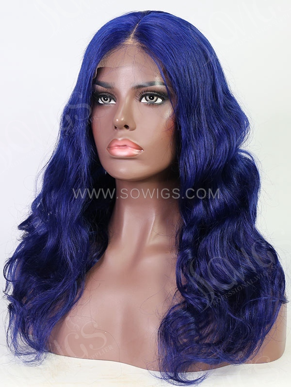 Wave Style Dark Blue Color Human Hair Wig With 7 Days To Customize A22