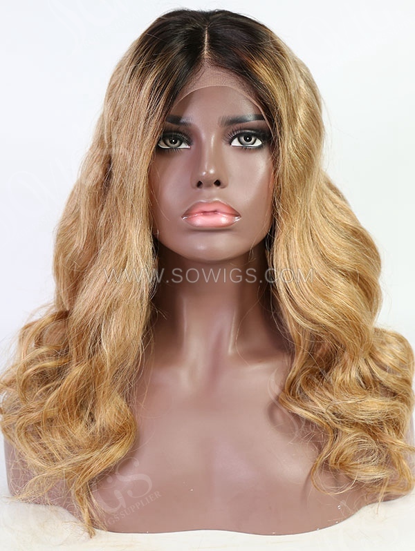 Wavy Style Ombre Brown Color Human Hair Wig With 7 Days To Customize A8