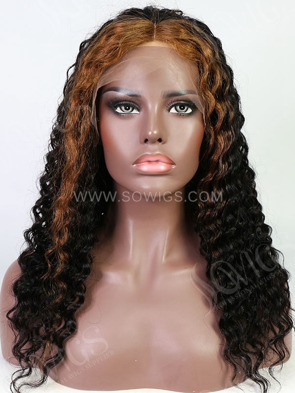 Wavy Style Highlighted Brown Color Human Hair Wig With 7 Days To Customize A12