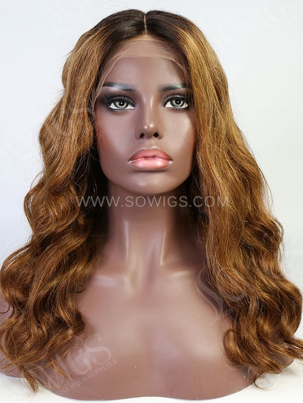 Wave Style Ombre Clay Brown Color Human Hair Wig With 7 Days To Customize A20