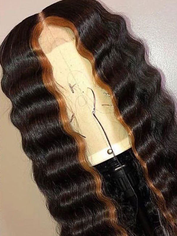 Wavy Style Highlighted Brown Color Human Hair Wig With 7 Days To Customize A12