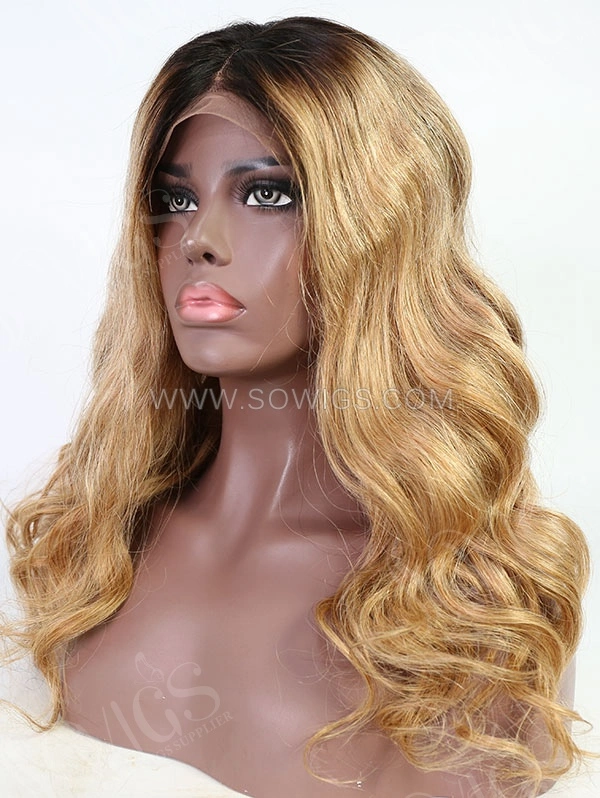 Wavy Style Ombre Brown Color Human Hair Wig With 7 Days To Customize A8
