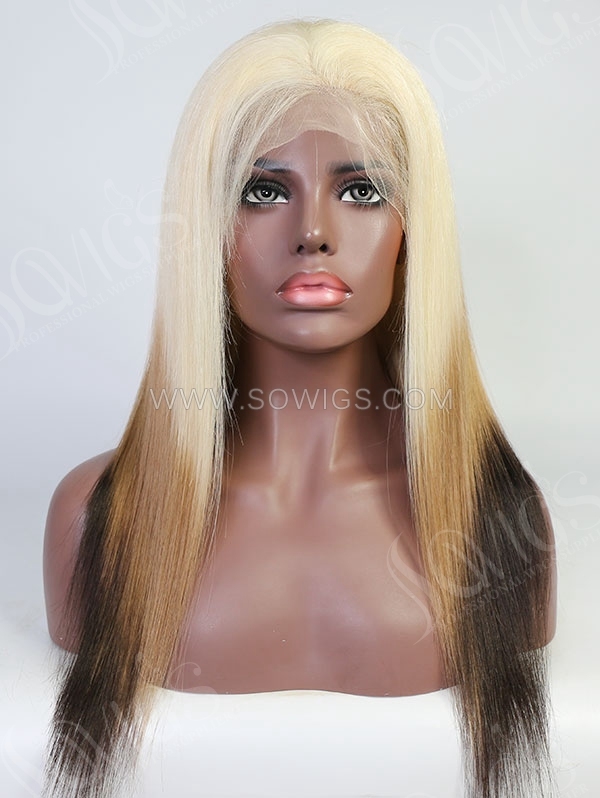 Straight Style Ombre Three Tone ColorHuman Hair Wig With 7 Days To Customize A4