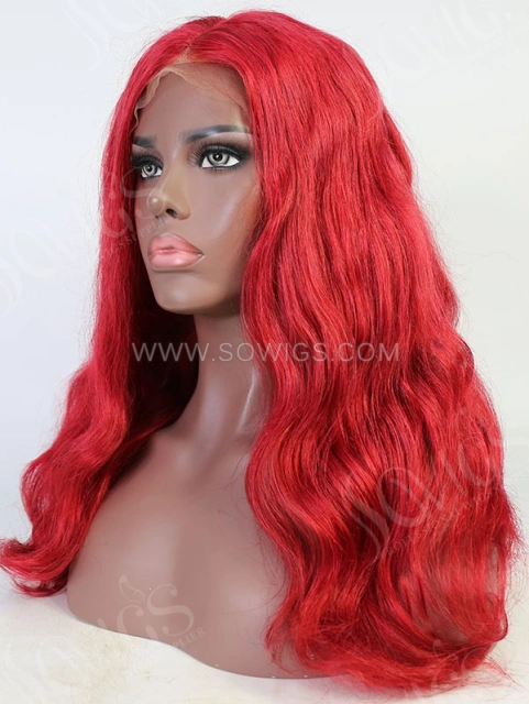 Wavy Style Dark Red Color Human Hair Wig With 7 Days To Customize A11