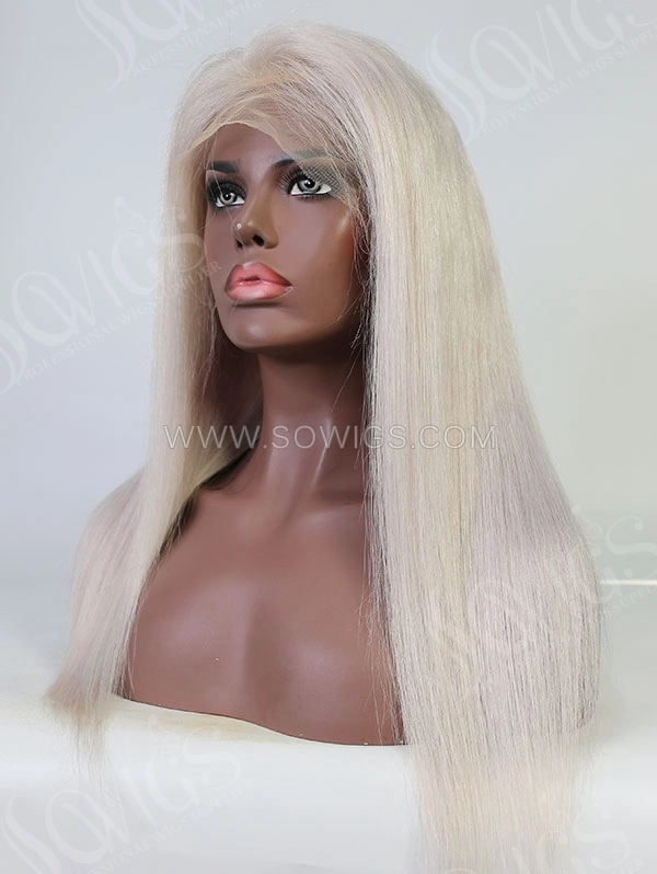 Straight Style Silk Grey Color Human Hair Wig With 7 Days To Customize A6