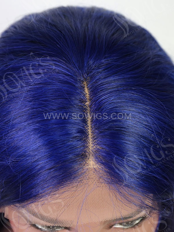 Wave Style Dark Blue Color Human Hair Wig With 7 Days To Customize A22