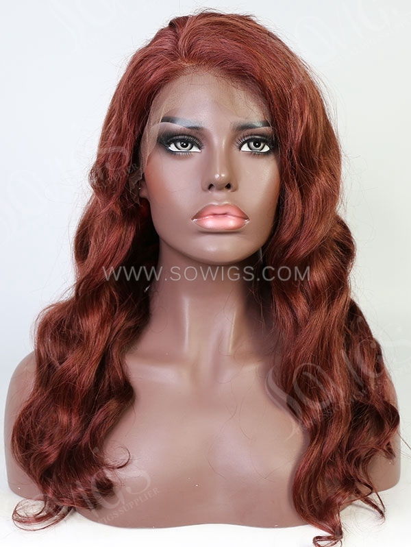 Wavy Style Red Brick Brown Color Human Hair Wig With 7 Days To Customize A9