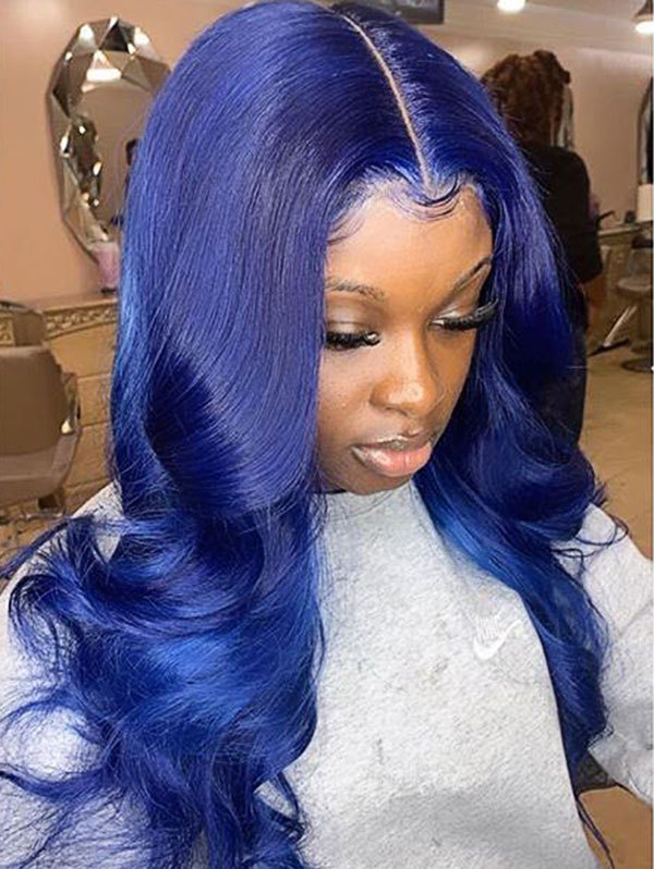 Wave Style Dark Blue Color Human Hair Wig With 7 Days To Customize A22