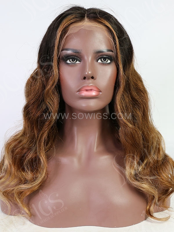 Wavy Style Ombre Brown Color Human Hair Wig With 7 Days To Customize A10