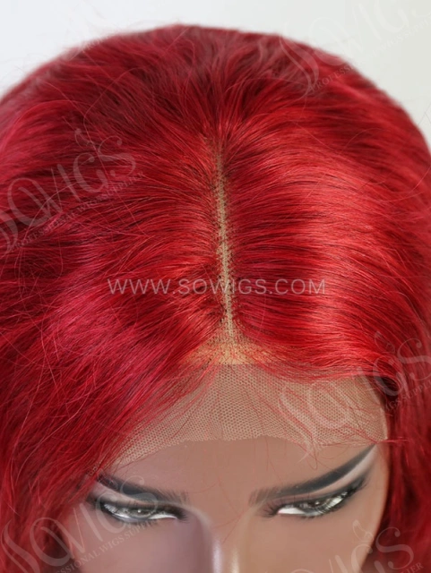 Wavy Style Dark Red Color Human Hair Wig With 7 Days To Customize A11