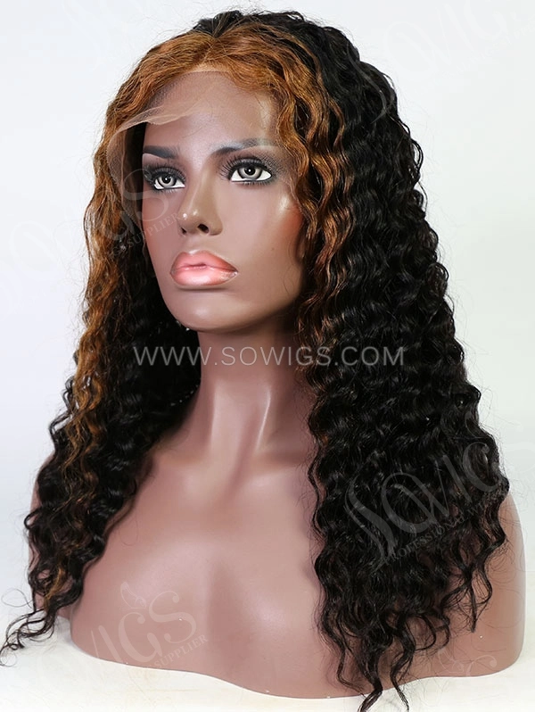 Wavy Style Highlighted Brown Color Human Hair Wig With 7 Days To Customize A12