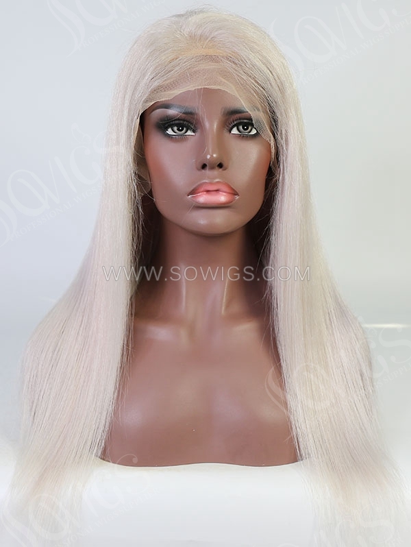 Straight Style Silk Grey Color Human Hair Wig With 7 Days To Customize A6
