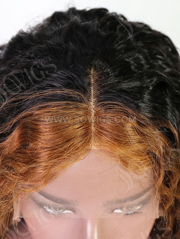 Wavy Style Highlighted Brown Color Human Hair Wig With 7 Days To Customize A12