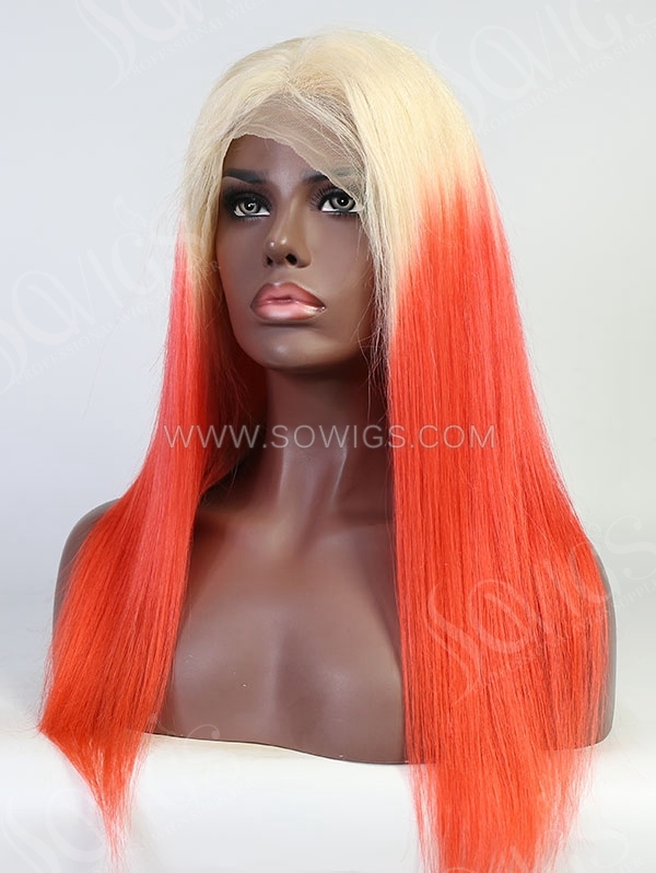 Straight Style Ombre Blonde Peach Color Human Hair Wig With 7 Days To Customize A18