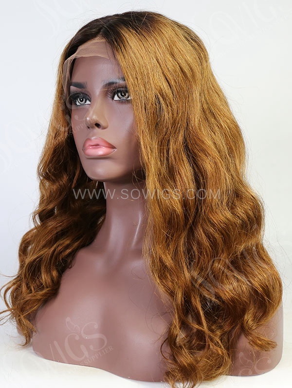 Wave Style Ombre Clay Brown Color Human Hair Wig With 7 Days To Customize A20