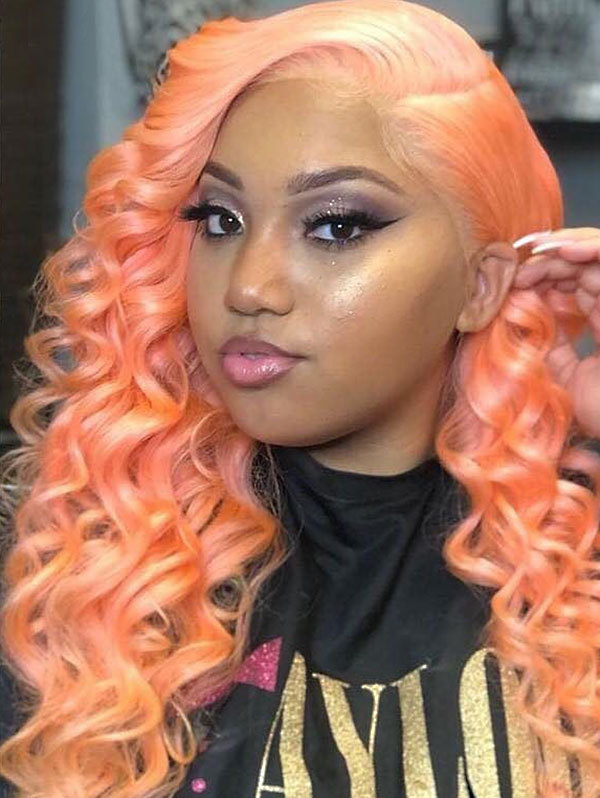 Wave Style Paster Orange Color Human Hair Wig With 7 Days To Customize A1