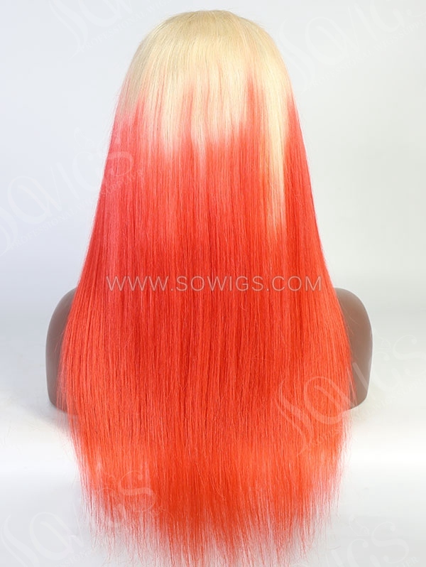 Straight Style Ombre Blonde Peach Color Human Hair Wig With 7 Days To Customize A18