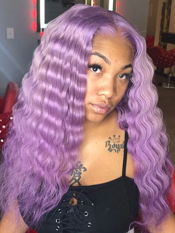 Wave Style Lilac Color Human Hair Wig With 7 Days To Customize A19