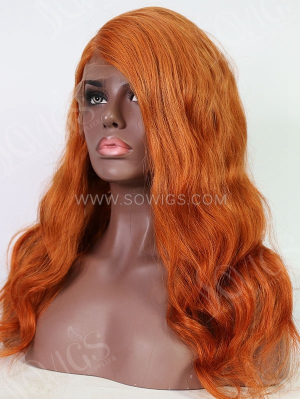 Wavy Style Medium Orange Color Human Hair Wig With 7 Days To Customize A15