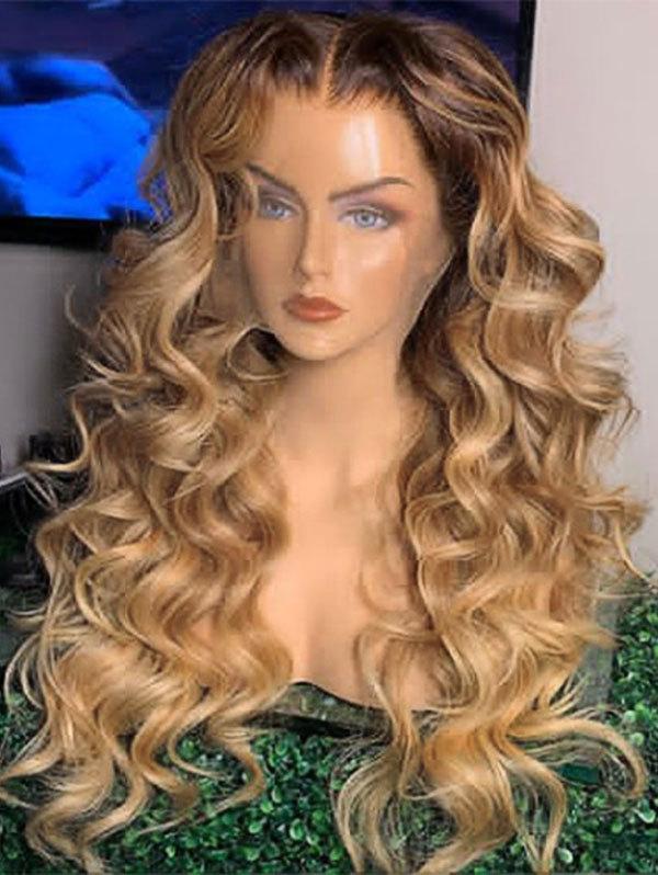 Wave Style Ombre Beige Color Human Hair Wig With 7 Days To Customize A3