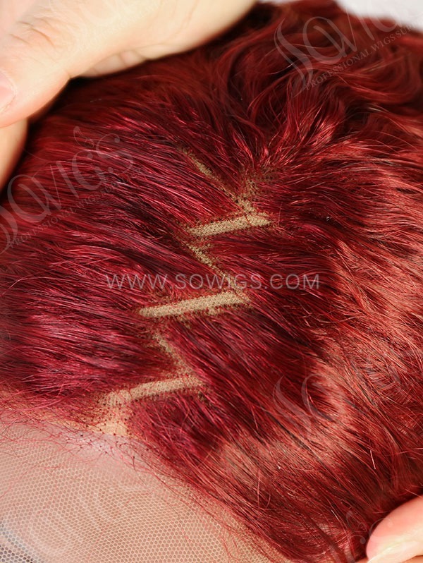 Wave Style Ruby Red Color Human Hair Wig With 7 Days To Customize A2