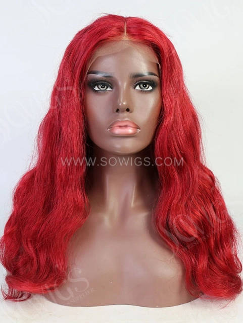 Wavy Style Dark Red Color Human Hair Wig With 7 Days To Customize A11