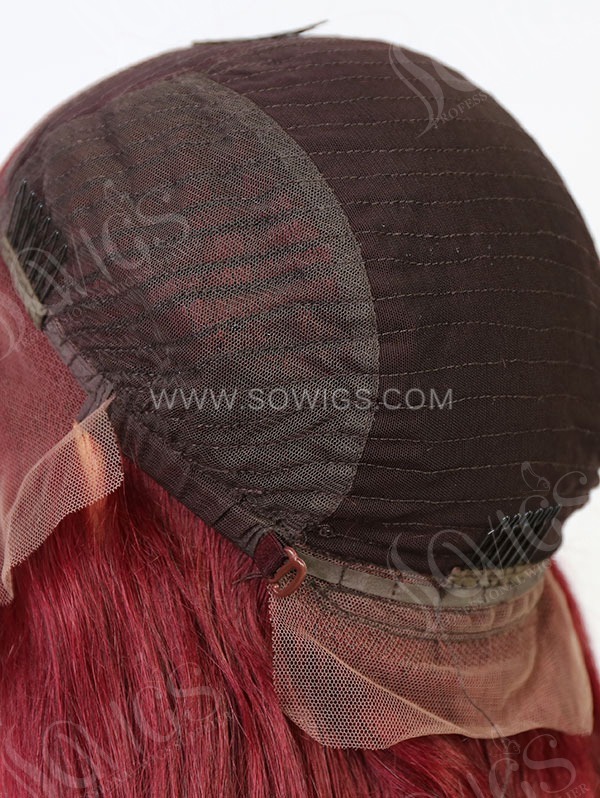 Straight Style Ruby Red Color Human Hair Wig With 7 Days To Customize A14