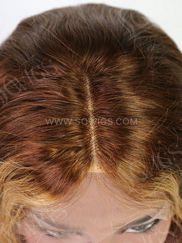 Wave Style Highlight Brown Ombre Color Human Hair Wig With 7 Days To Customize A5