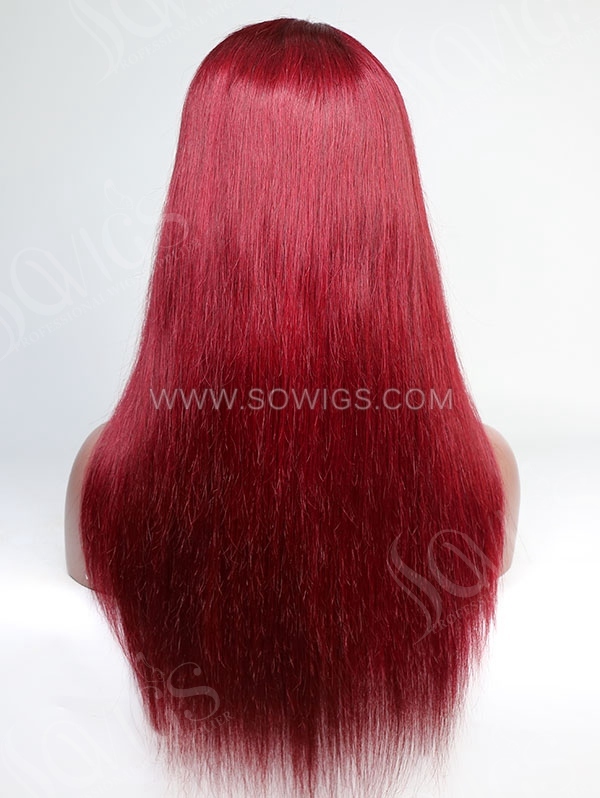 Straight Style Ruby Red Color Human Hair Wig With 7 Days To Customize A14