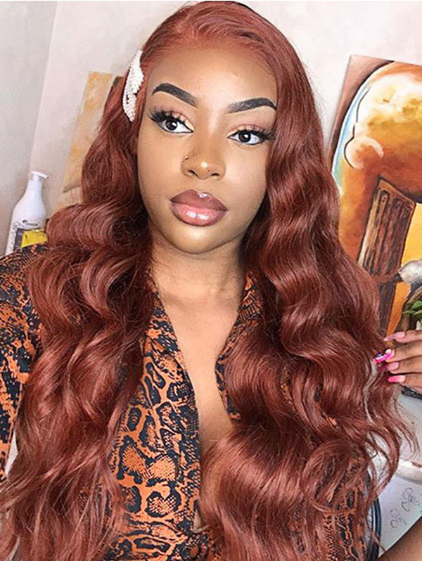 Wavy Style Red Brick Brown Color Human Hair Wig With 7 Days To Customize A9