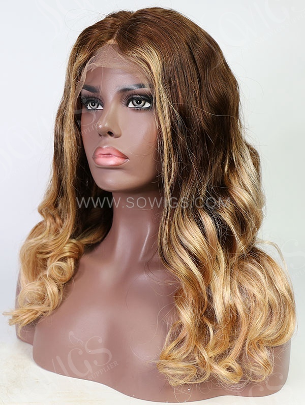 Wave Style Highlight Brown Ombre Color Human Hair Wig With 7 Days To Customize A5