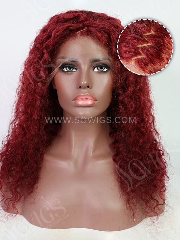 Wave Style Ruby Red Color Human Hair Wig With 7 Days To Customize A2