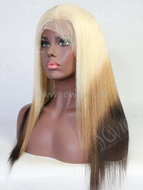 Straight Style Ombre Three Tone ColorHuman Hair Wig With 7 Days To Customize A4