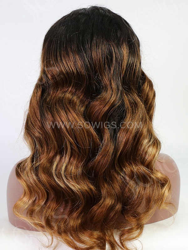 Wavy Style Ombre Brown Color Human Hair Wig With 7 Days To Customize A10