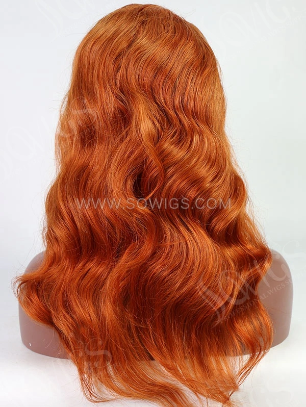 Wavy Style Medium Orange Color Human Hair Wig With 7 Days To Customize A15