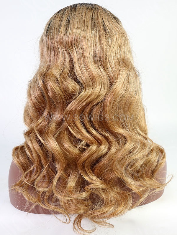 Wavy Style Ombre Brown Color Human Hair Wig With 7 Days To Customize A8