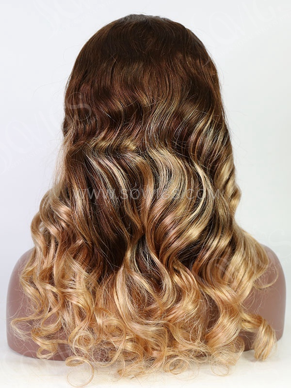 Wave Style Highlight Brown Ombre Color Human Hair Wig With 7 Days To Customize A5