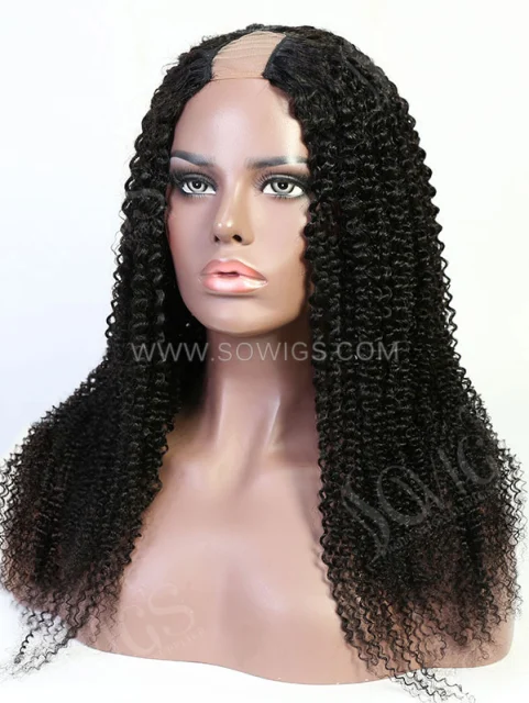 U Part Wigs V Part Wigs 150% /200% 300% Density Jerry Curly Virgin Human Hair Natural Color