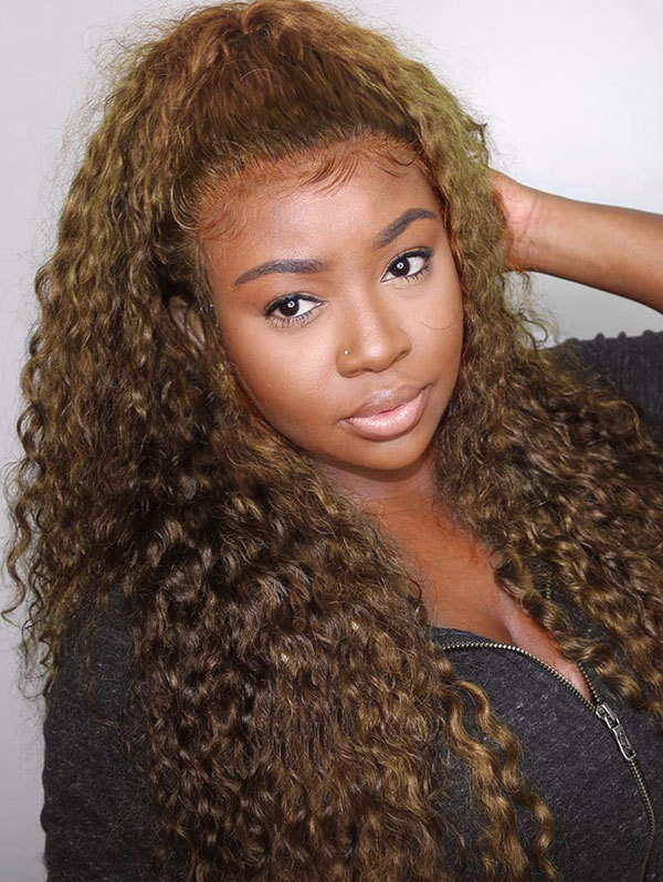 130% Density Color #4 Full Lace Wigs Deep Curly Virgin Human Hair